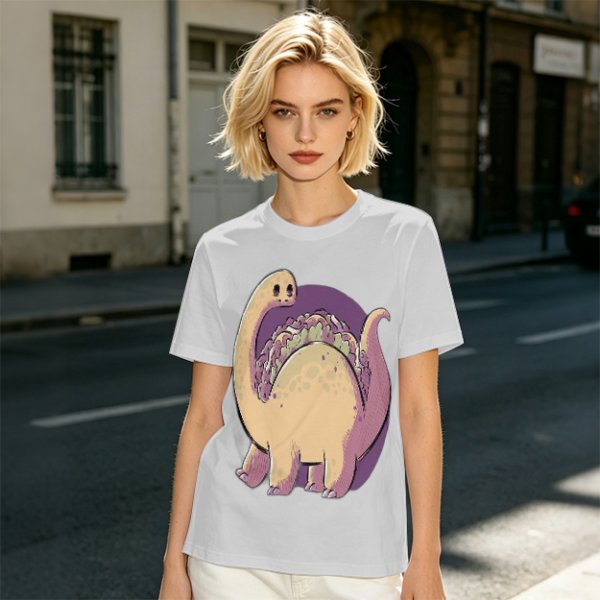 Olive T-Shirt with Cute Brontosaurus Taco Dinosaur Graphic