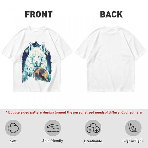 Olive T-Shirt With White Wolf And Howling Wolf Moon Graphic