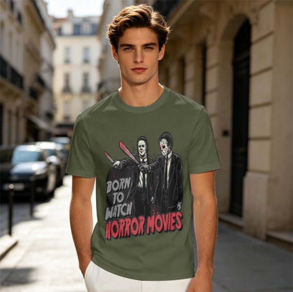 Born To Watch Horror Movies Halloween Themed Graphic T-Shirt