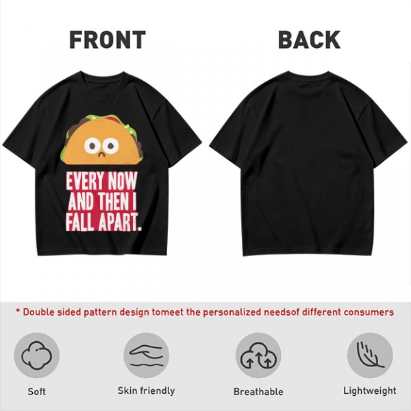 Olive T-Shirt With Sad Taco Graphic And 'Every Now And Then I Fall Apart' Text