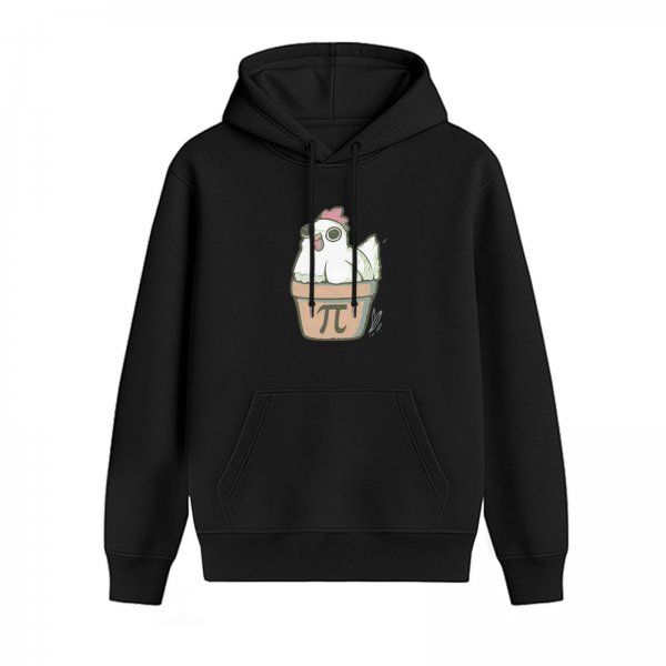 Black Hoodie With Cute Chicken In Pi Pot Graphic Print