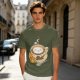 Olive Green T-Shirt With Cute Cat Latte Art And Kittens Print