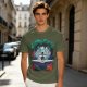 Olive T-shirt with fantasy forest glider rider graphic print