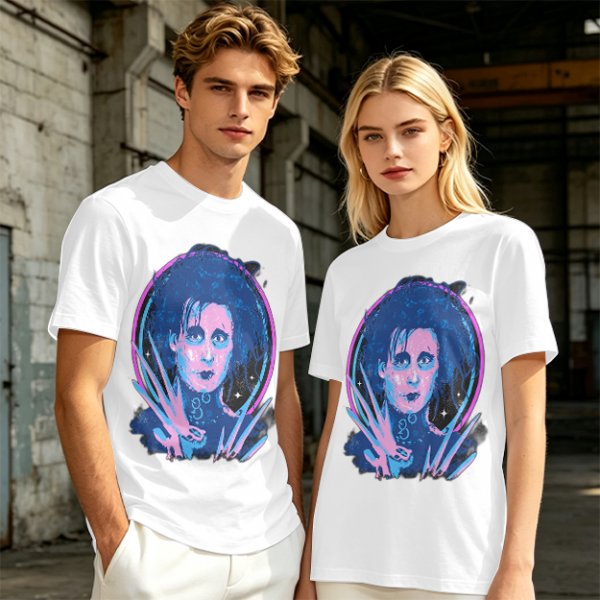 Olive T-Shirt With Neon Edward Scissorhands Portrait Print