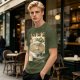 Olive green t-shirt with zen ramen bowl and bonsai tree print