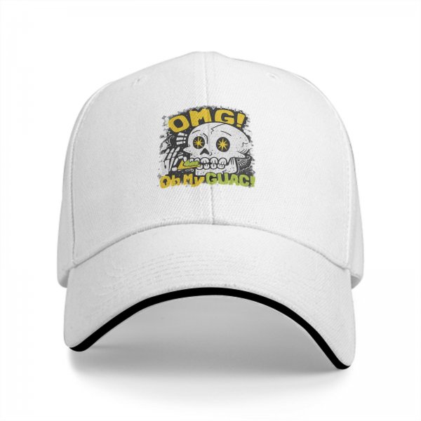 Black baseball cap with OMG Oh My Guac! sugar skull graphic
