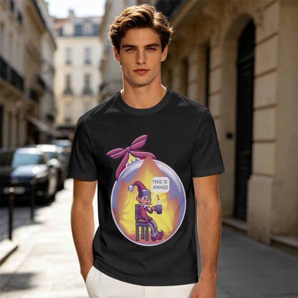 Olive Christmas Elf Ornament T-Shirt with 'This is Xmass' Print