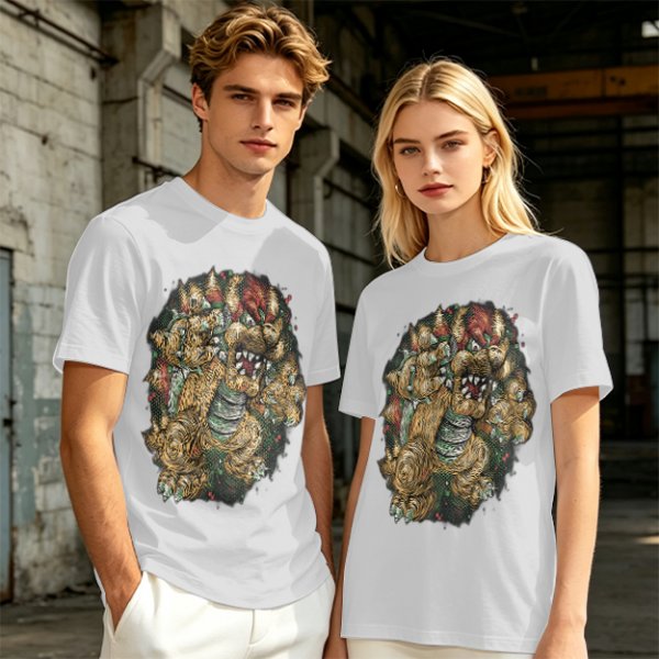 Olive Green T-Shirt With Detailed Monster Dragon Print