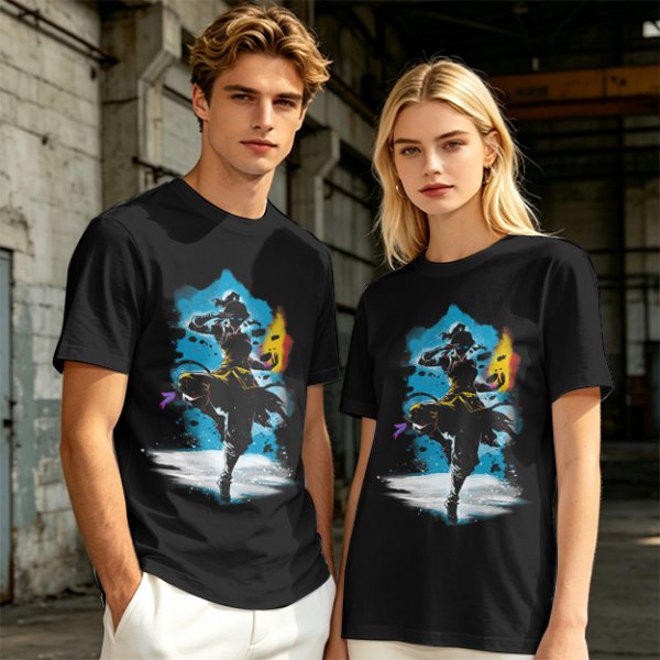 Olive T-Shirt With Fantasy Martial Artist Silhouette Graphic
