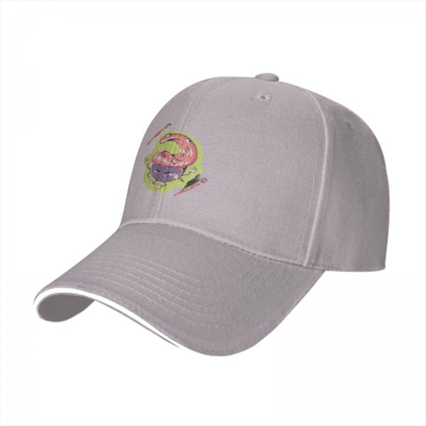 Black Baseball Cap With Surreal Cartoon Character Print