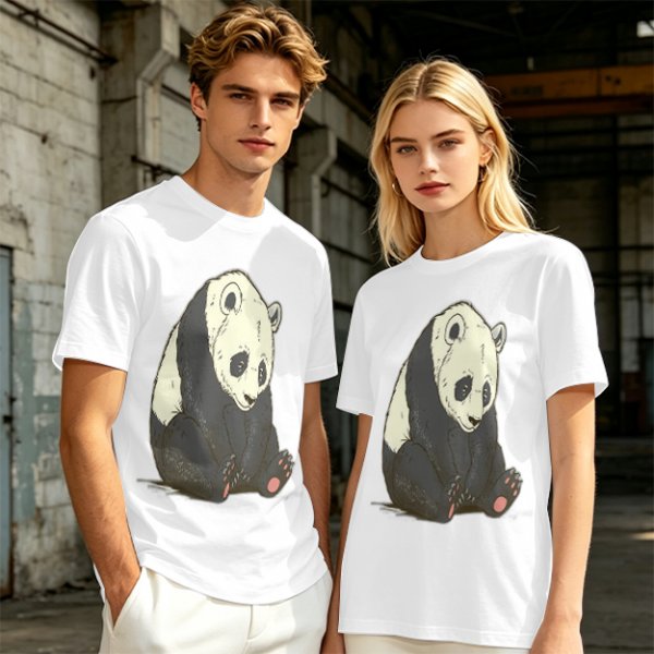 Olive T-shirt with Sad Sitting Panda Graphic Print