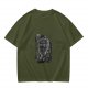 Olive T-Shirt With Astronaut Cat And Rainbow Accent Print
