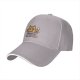 Black baseball cap with a hungry cat graphic and frequent snacks text