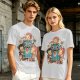 Olive T-Shirt With Cute Chibi Monster And Girls Graphic Print