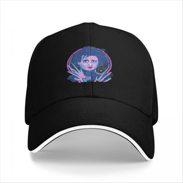 Black Baseball Cap With Neon Edward Scissorhands Portrait Print