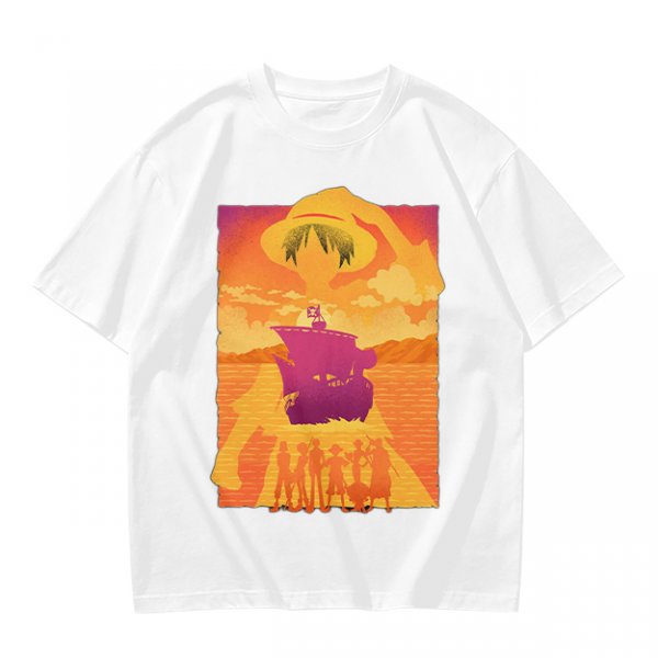 One Piece Straw Hat Crew Sunset Pirate Ship Graphic T-Shirt