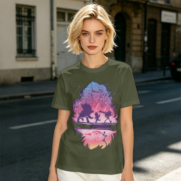 Olive T-Shirt With Fantasy Silhouette Group Art Print
