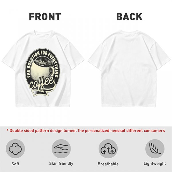Olive t-shirt with coffee themed 'the solution for everything' print