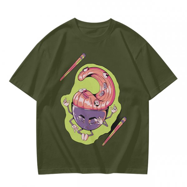 Olive Green T-Shirt With Surreal Monster Graphic Print