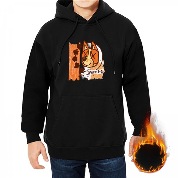 Black Hoodie With Stylized Dog Graphic Print