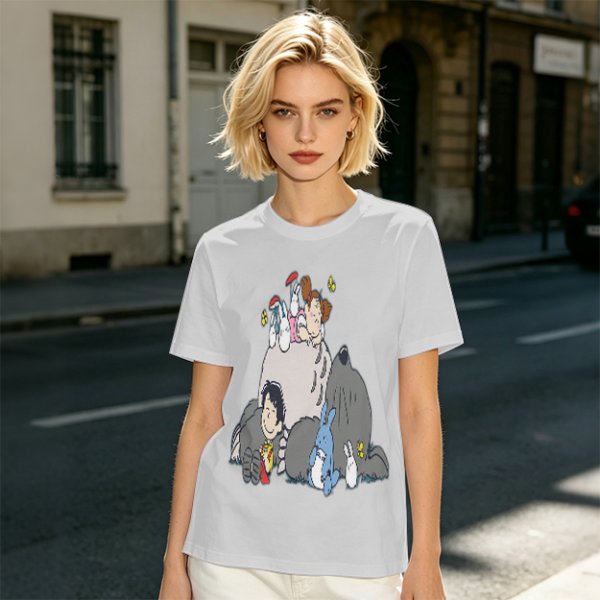 Olive T-shirt with whimsical forest spirit and children graphic print