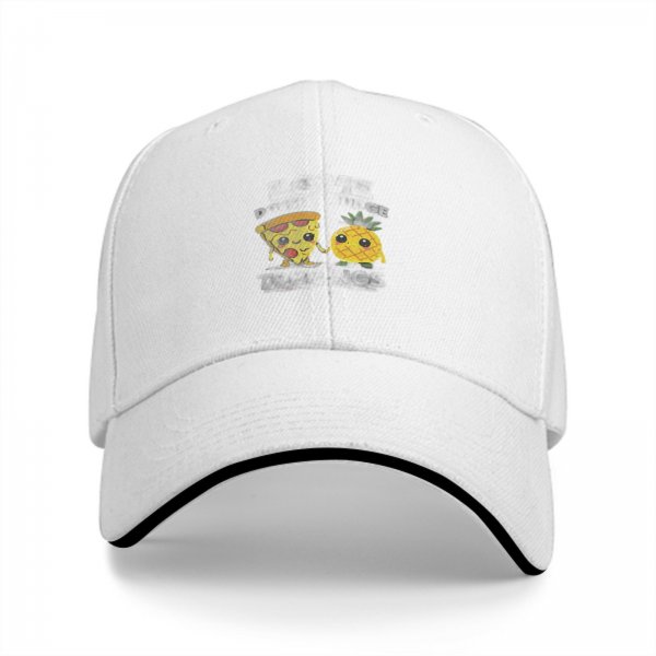 Black baseball cap with cute pizza and pineapple graphic design