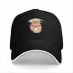 Black baseball cap with cute cowboy cat graphic and 'meowdy partner' text