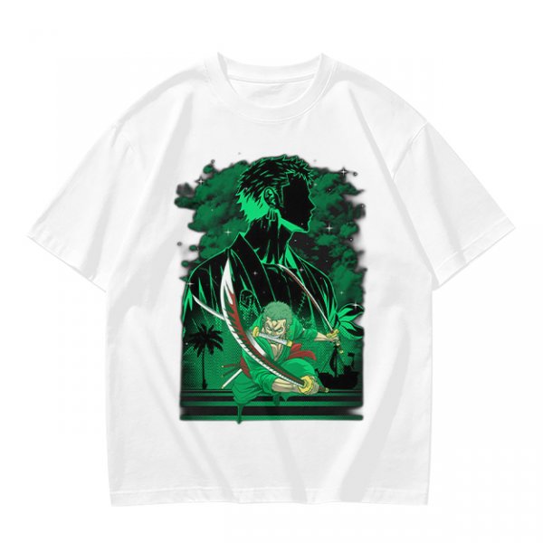 Olive Green Anime T-Shirt With Swordsman Character Artwork