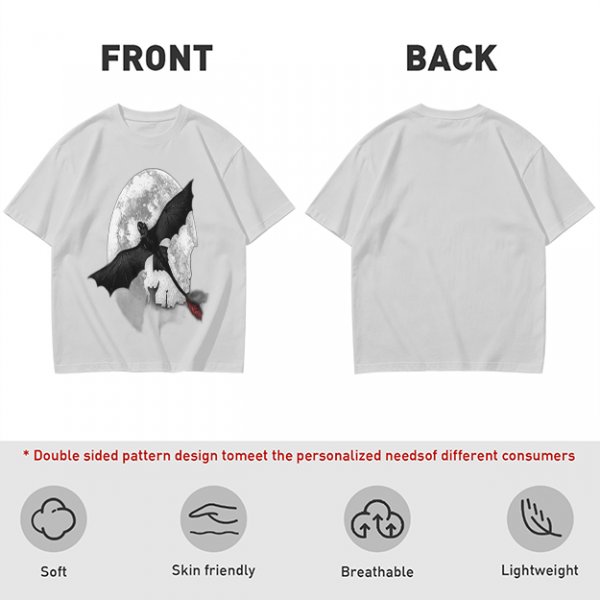 Olive T-Shirt Featuring Night Fury Dragon Flying In Front Of Full Moon