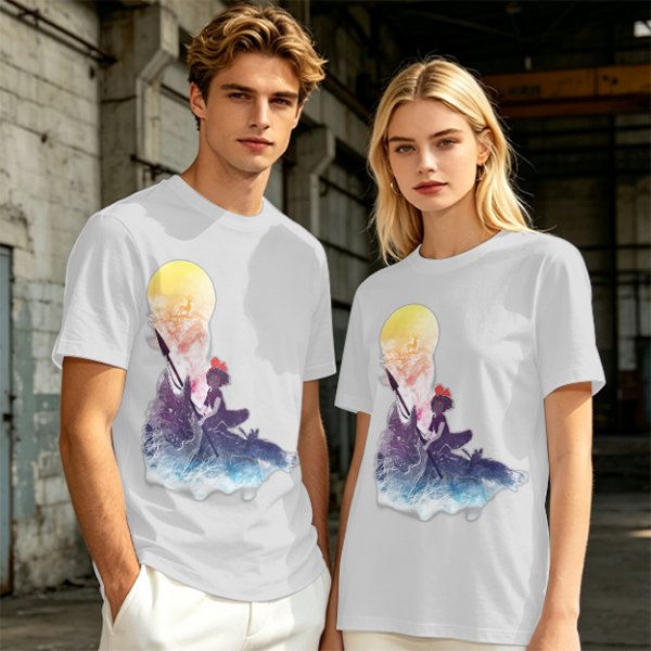Olive T-Shirt with Watercolor Witch and Moon Art Print