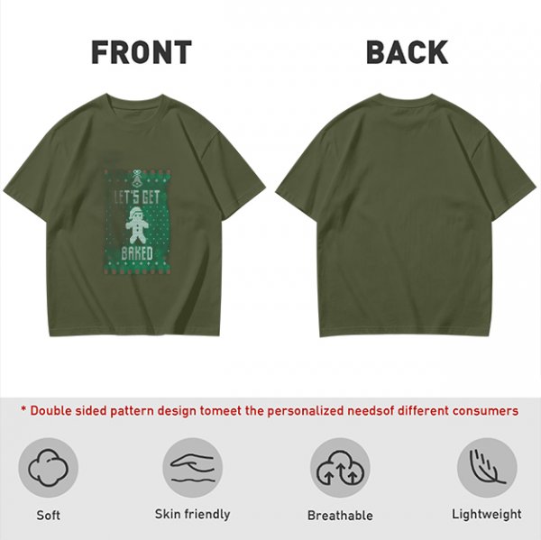 Olive Christmas T-Shirt With 'Let's Get Baked' Gingerbread Man Print
