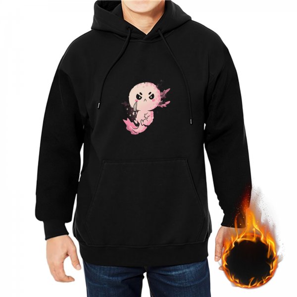 Black hoodie with a cute angry pink ghost graphic print