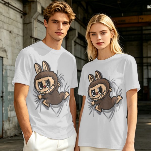 Olive Green T-Shirt With Playful Monster Bunny Graphic Print