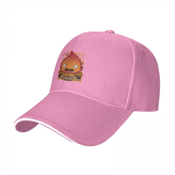 Black Baseball Cap With Calcifer Fire Demon Graphic Design
