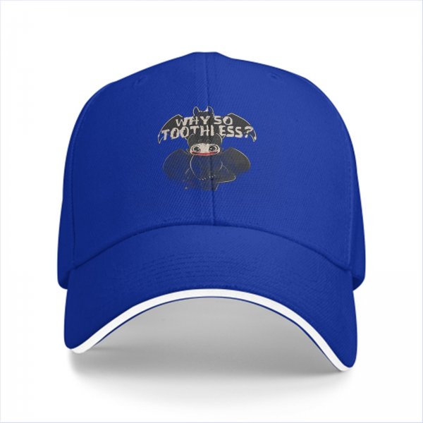 Black baseball cap with 'Why So Toothless?' dragon graphic