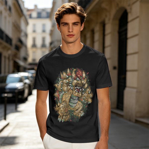 Olive Green T-Shirt With Detailed Monster Dragon Print