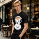 Olive Green T-Shirt With Dapper Cartoon Teacup Graphic
