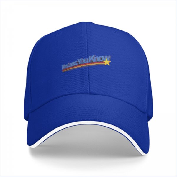 Black baseball cap with 'The Less You Know' retro graphic