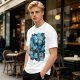 Olive T-Shirt With Playful Blue Cat Character Print