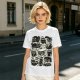 Olive Green T-Shirt With Playful Black Cats In Kitchenware Print