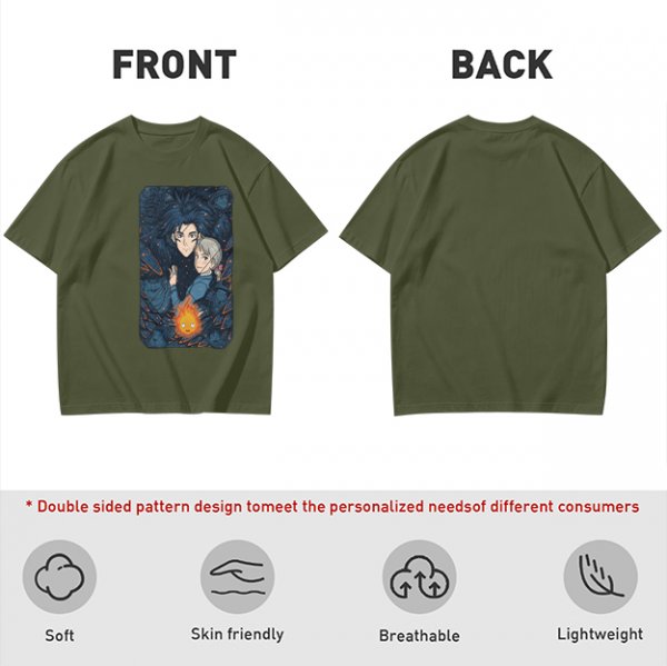 Howl's Moving Castle Anime Graphic Olive T-Shirt