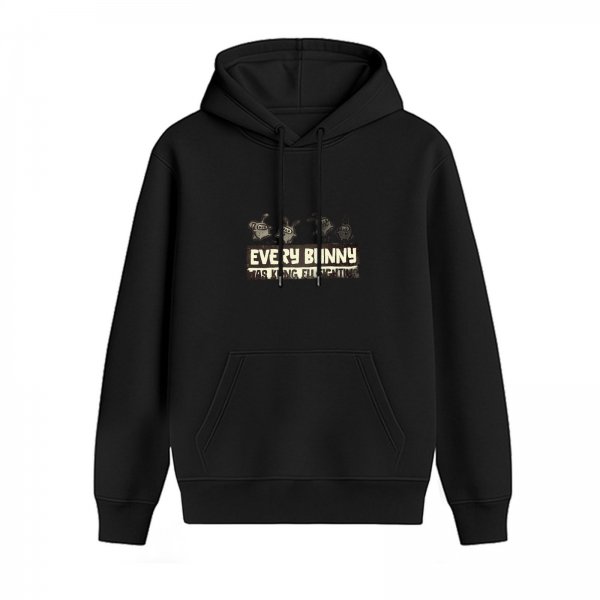 Black hoodie with 'Every Bunny' graphic print