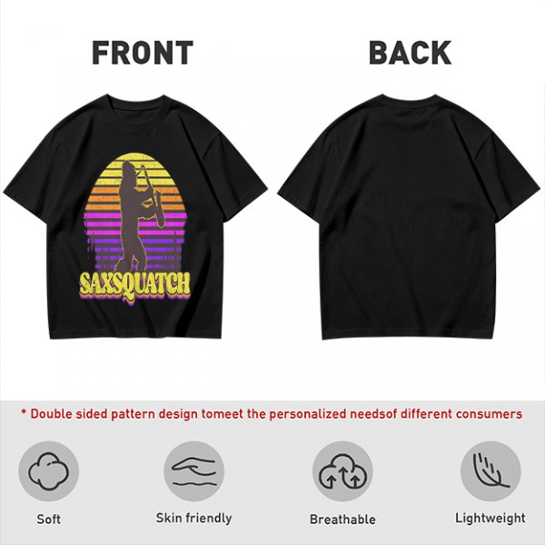 Saxsquatch Bigfoot Playing Saxophone Retro Sunset T-Shirt
