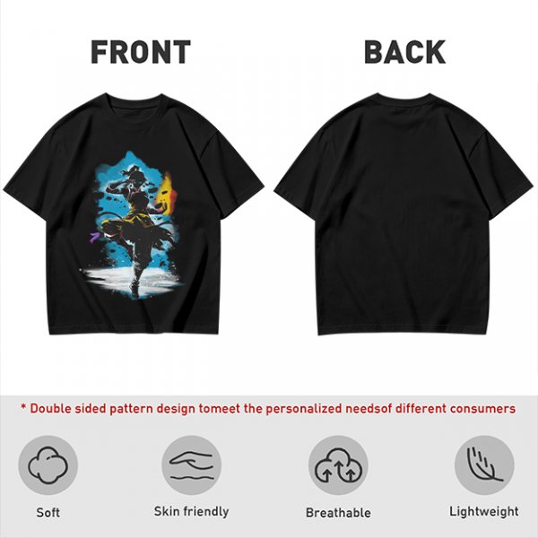 Olive T-Shirt With Fantasy Martial Artist Silhouette Graphic