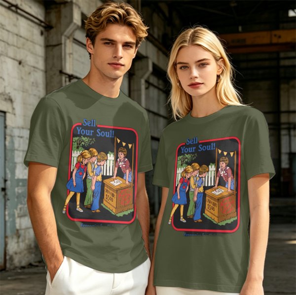 Olive graphic t-shirt with 'Sell Your Soul' kids stand print