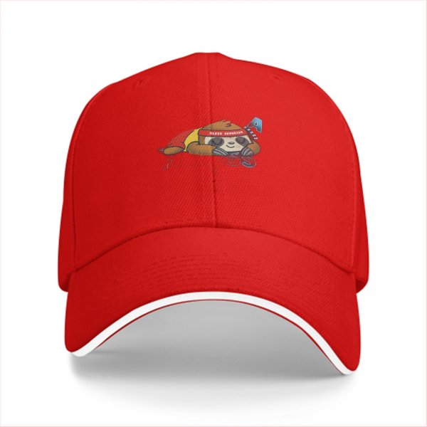 Black Baseball Cap with Sleeping Sloth Workout Graphic