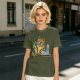 Olive T-Shirt With Mad Scientist Cat Chemistry Lab Print