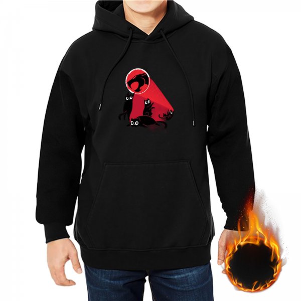 Black Hoodie With Red Cat Logo And Kitten Graphic Print