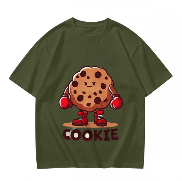 Olive T-Shirt With Angry Boxing Chocolate Chip Cookie Graphic