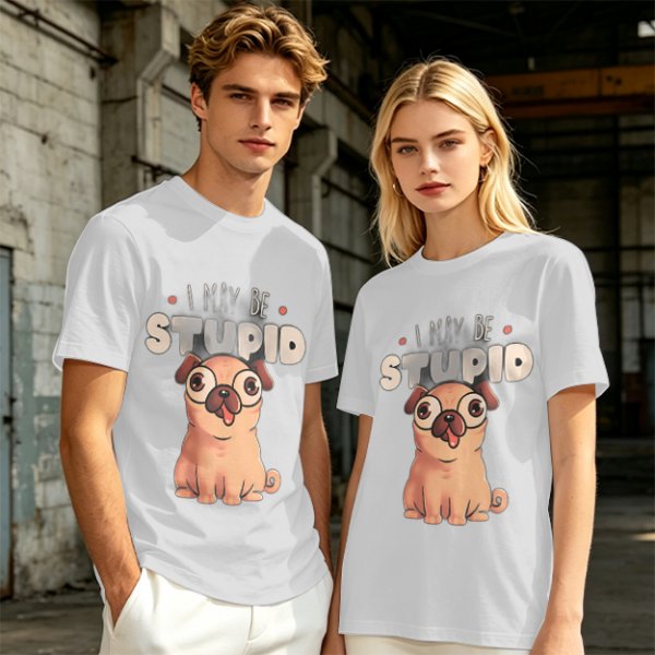 Olive T-Shirt With Funny Pug Graphic And 'I May Be Stupid' Text